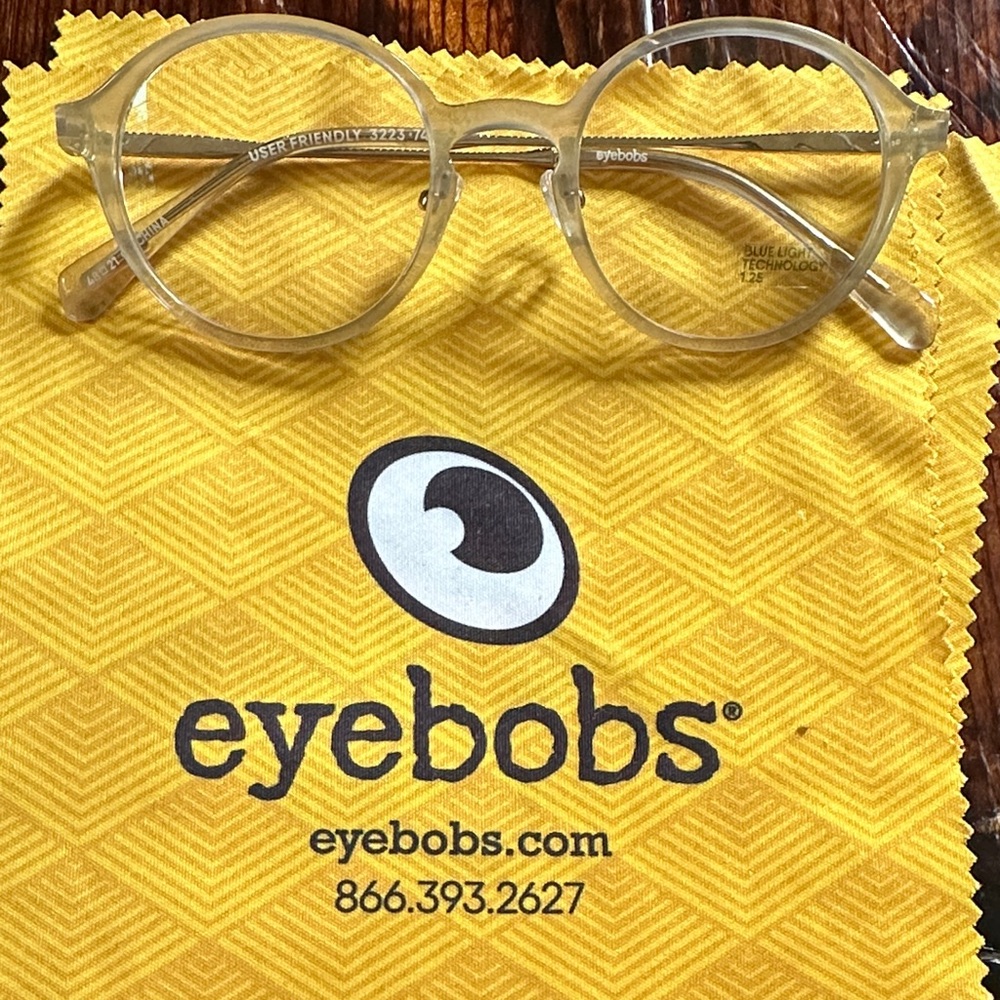 Eyebobs Clear Round Glasses 1.25 readers with blue light technology